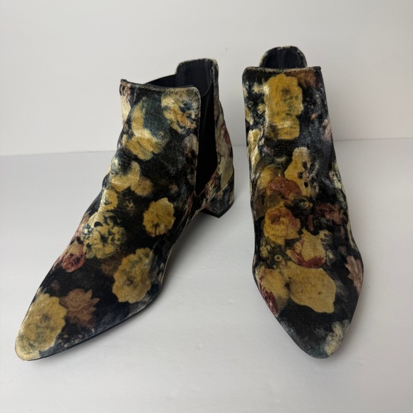 Topshop Shoes - Topshop Floral Velvet Chelsea Ankle Boots Gold Burgundy Low Block Heel Size 7.5